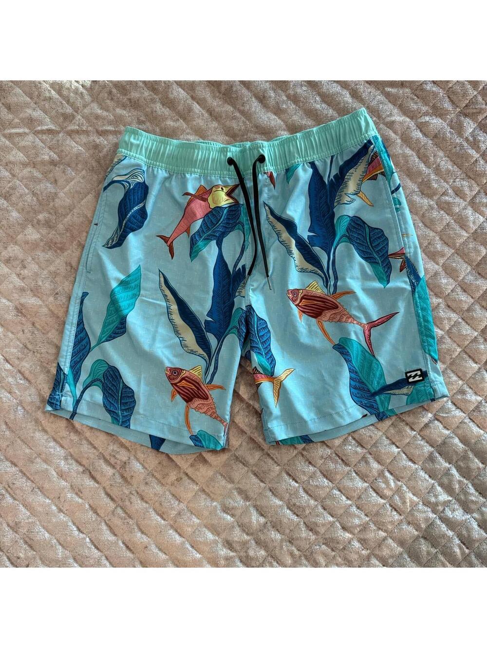 Billabong Recycled Sundays Layback Fish Print Swim Shorts